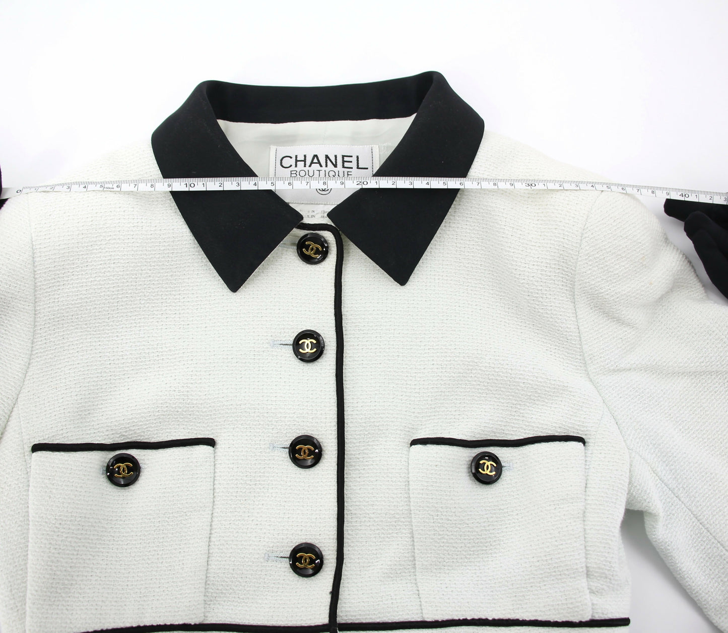 Chanel Vintage P95 Wool Coco Button White Light Green Short Jacket