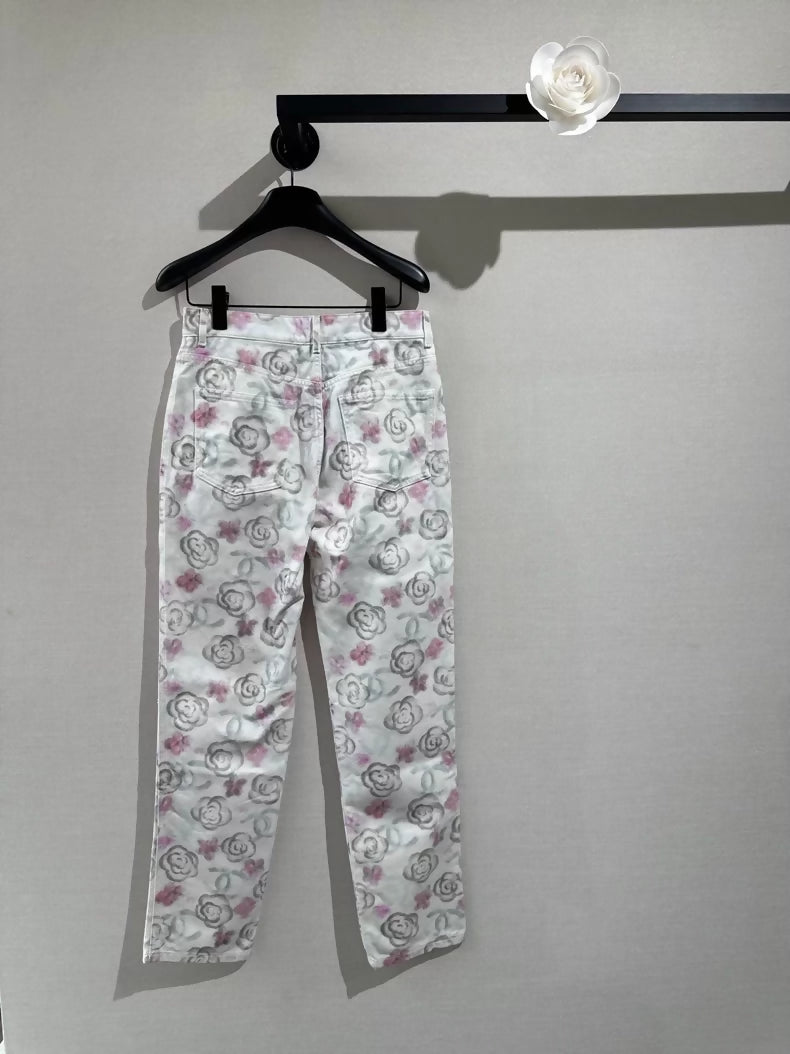 Chanel 24N pink and white camellia jeans