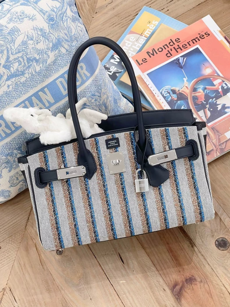 Hermès Birkin Shoulder Light 29 in Black Evercolor and Embroidered Toile Palladium Hardware