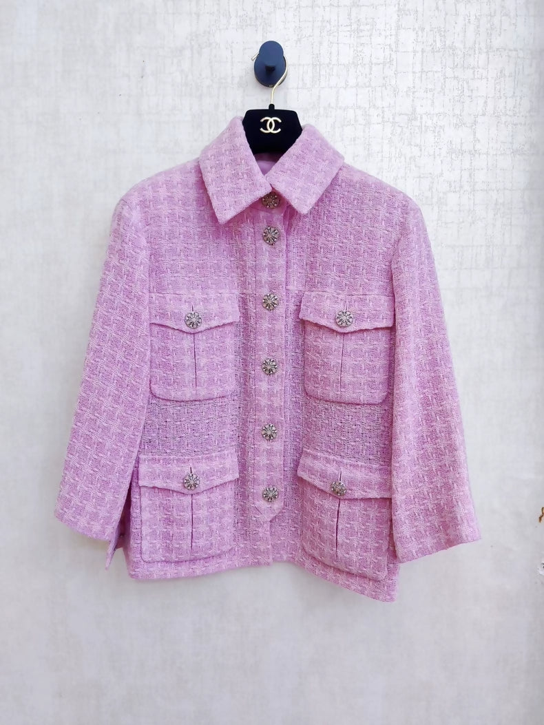 Chanel pink houndstooth jacket