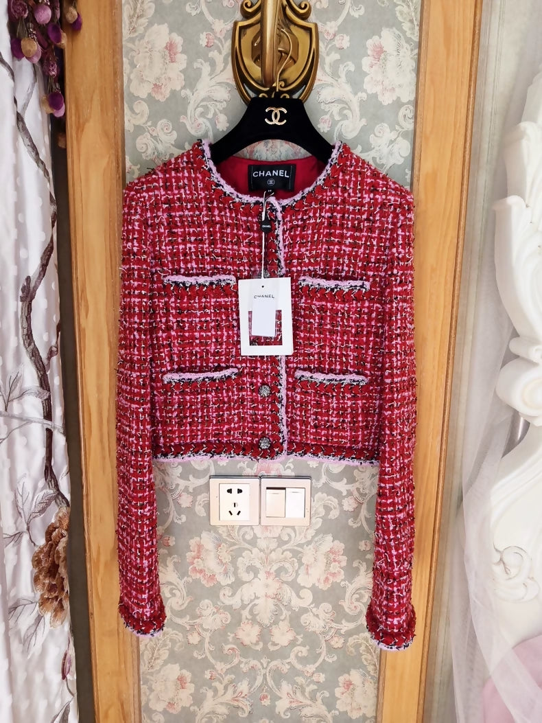 Chanel 25k red tweed four-pocket jacket