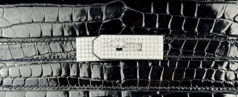 Hermès Black Shiny Porosus Crocodile Kelly 35 18k White Gold and Diamond Hardware