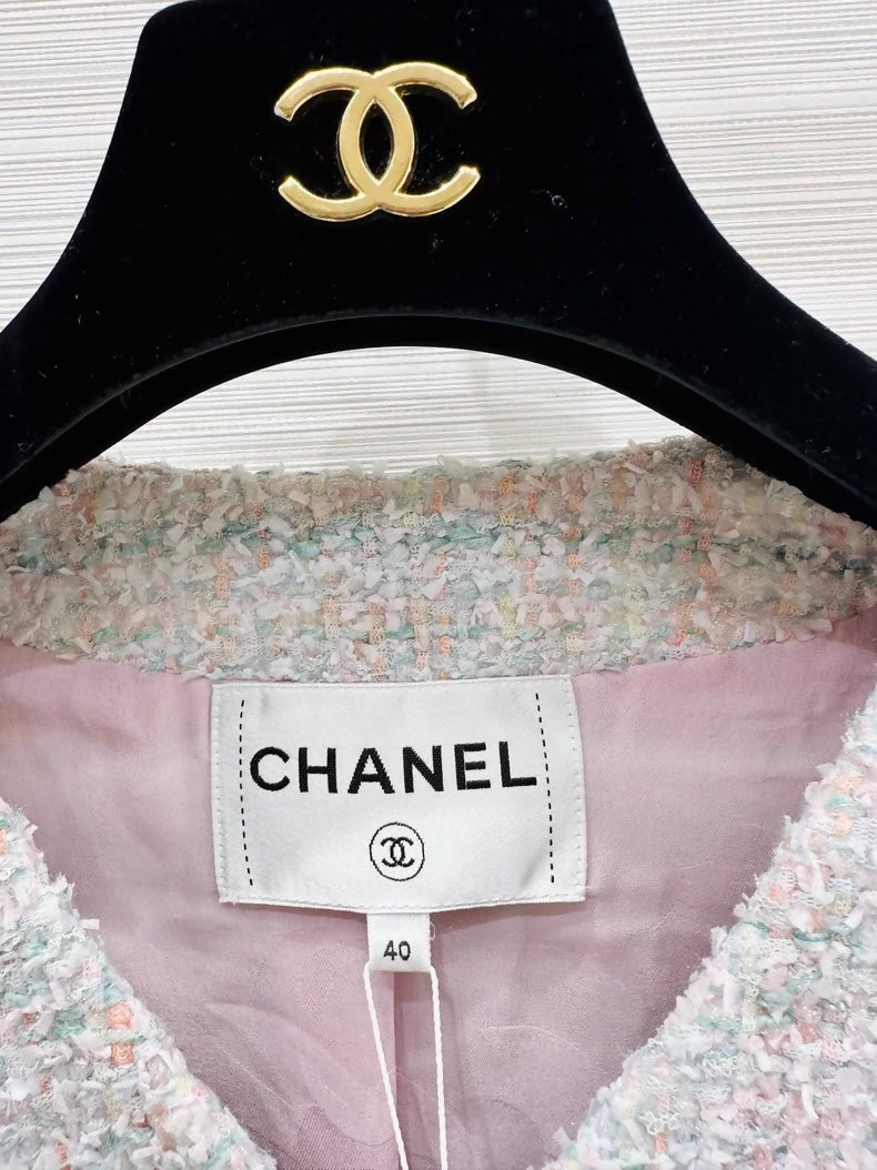 Chanel 25P iridescent tweed jacket and skirt set