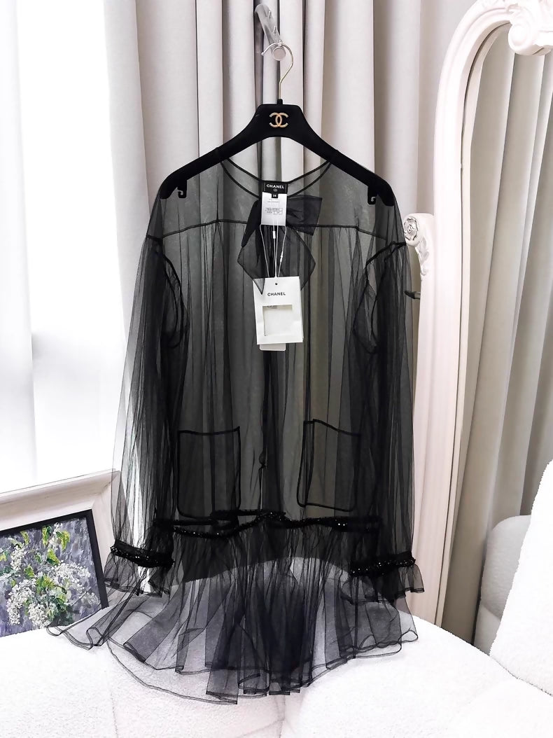 Chanel 25K black lace sheer dress