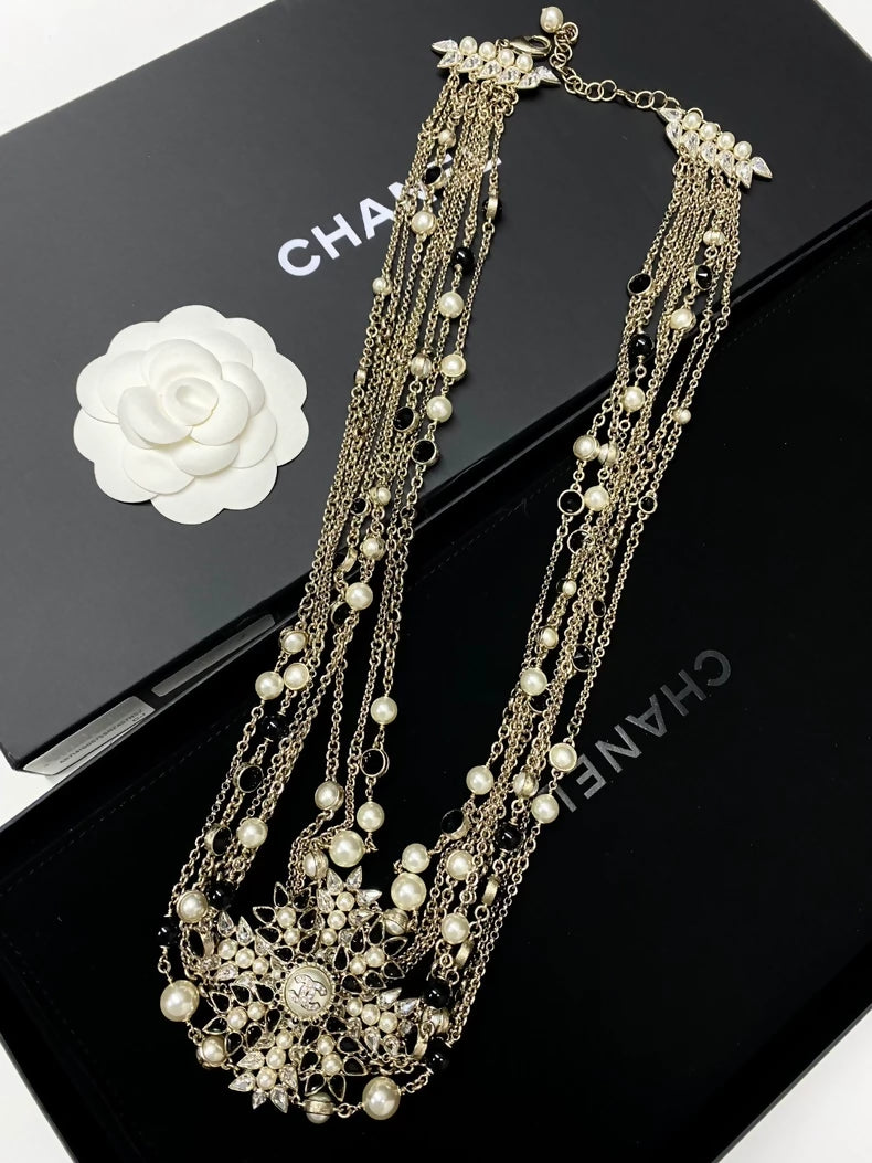 Chanel 20A heavy multi-layered pearl and glass necklace