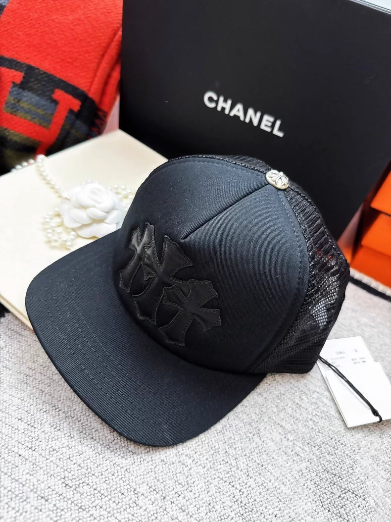 Chrome Hearts new cross-patterned leather baseball cap with phantom cross mesh