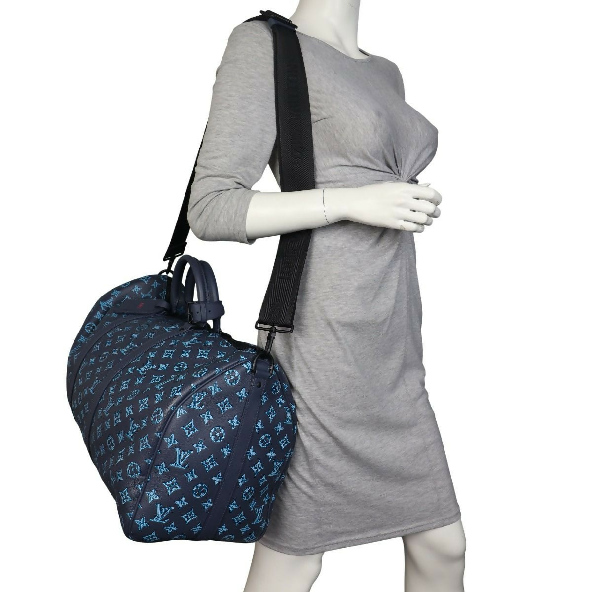 Louis Vuitton LIMITED EDITION Keepall Navy Teal River Bandouliere 50 Monogram Shadow!