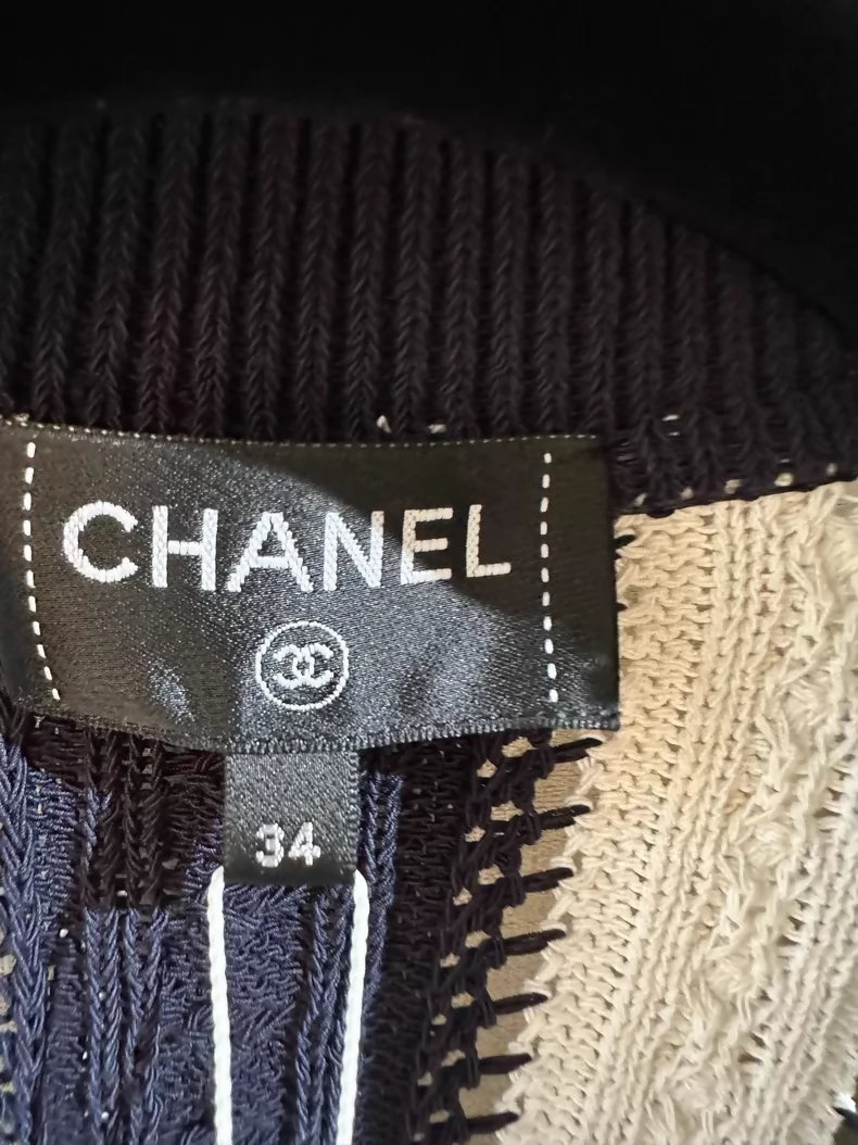 Chanel 23p blue and white striped knit cardigan