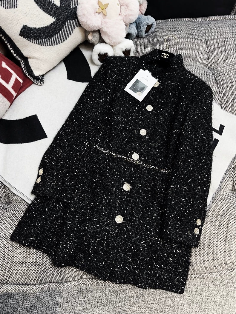 Chanel 22A black tweed midi coat
