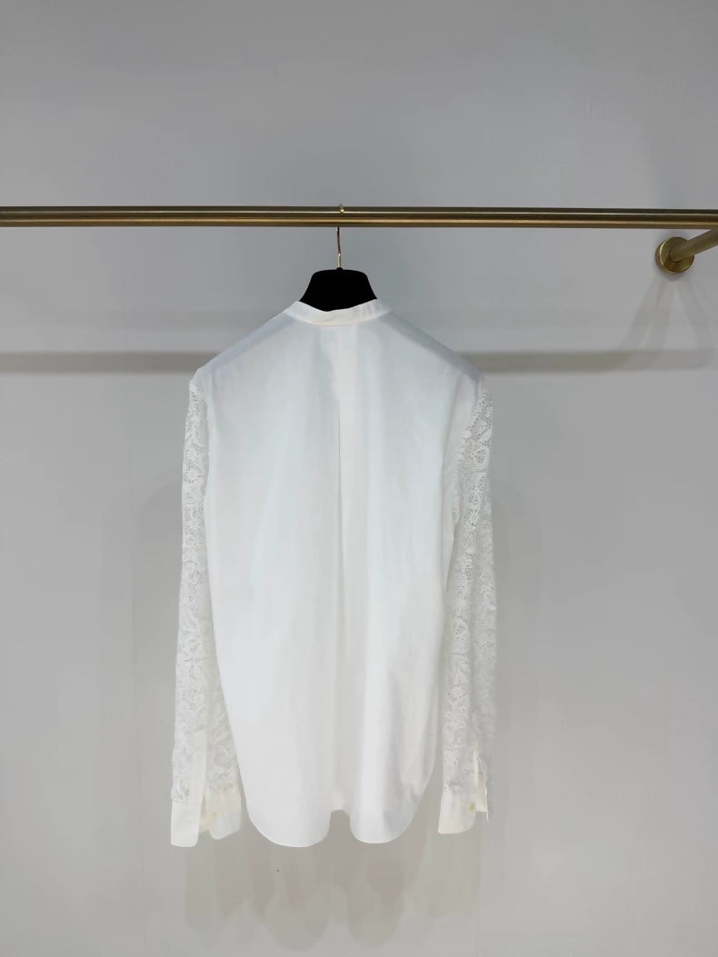 Loro Piana lace-trimmed openwork shirt