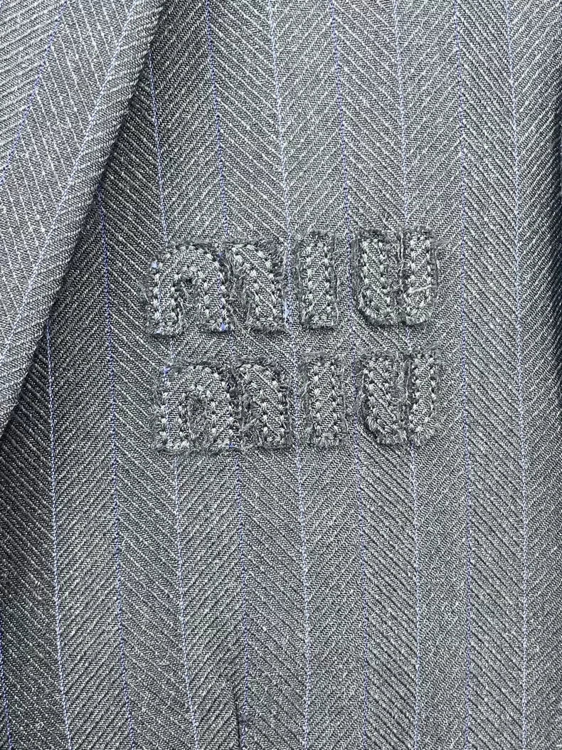 Miu Miu striped logo patch suit jacket