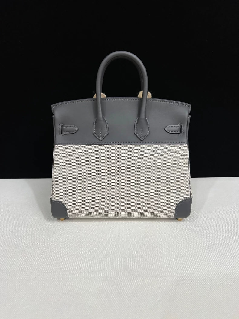 Hermes Birkin 25 Canvas & Grey Swift leather with Gold Hardware