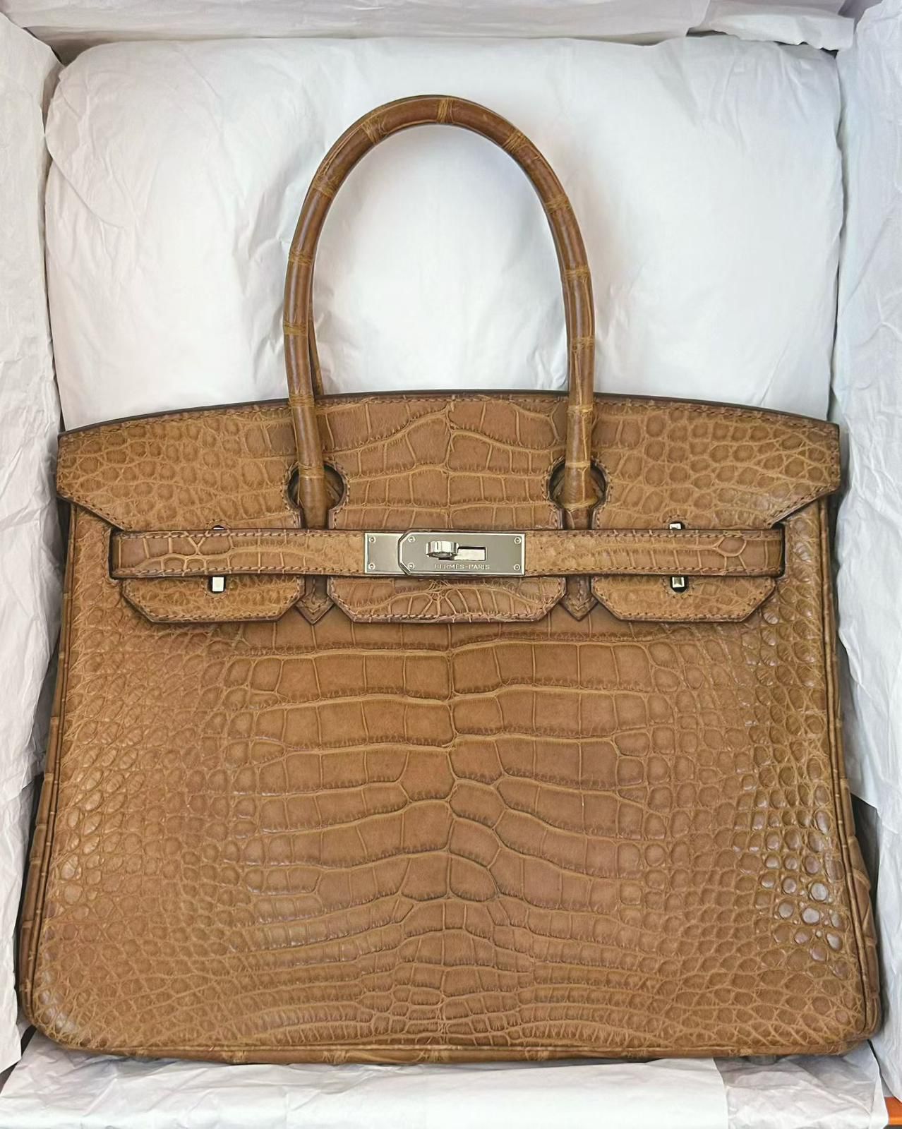 Hermes Birkin 30 Alezan Matte Alligator leather palladium hardware