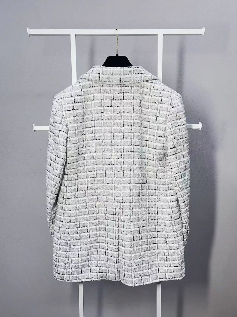 Chanel 22 Early Spring Light Grey Check Tweed Suit Jacket