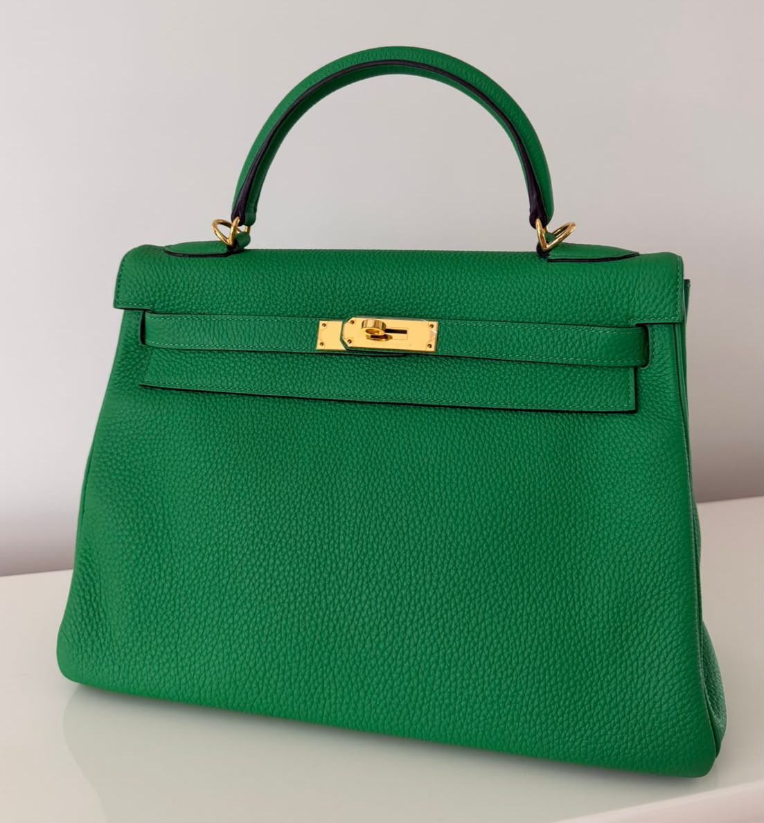Hermes kelly 32 bamboo Togo leather gold hardware