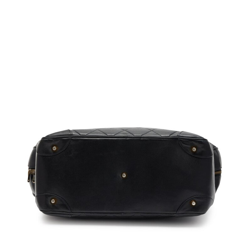 Chanel 1992 Vintage Black Quilted Lambskin Woven Chain Handle Bowler Bag Gold Hardware