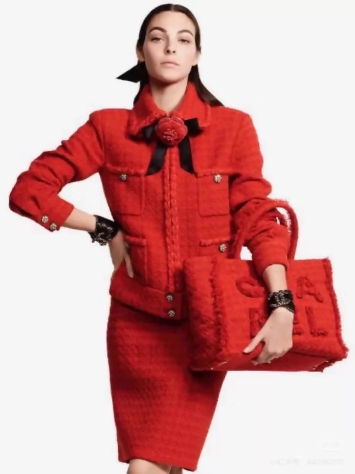 Chanel 19K Orange-Red Four-Pocket Tweed Jacket