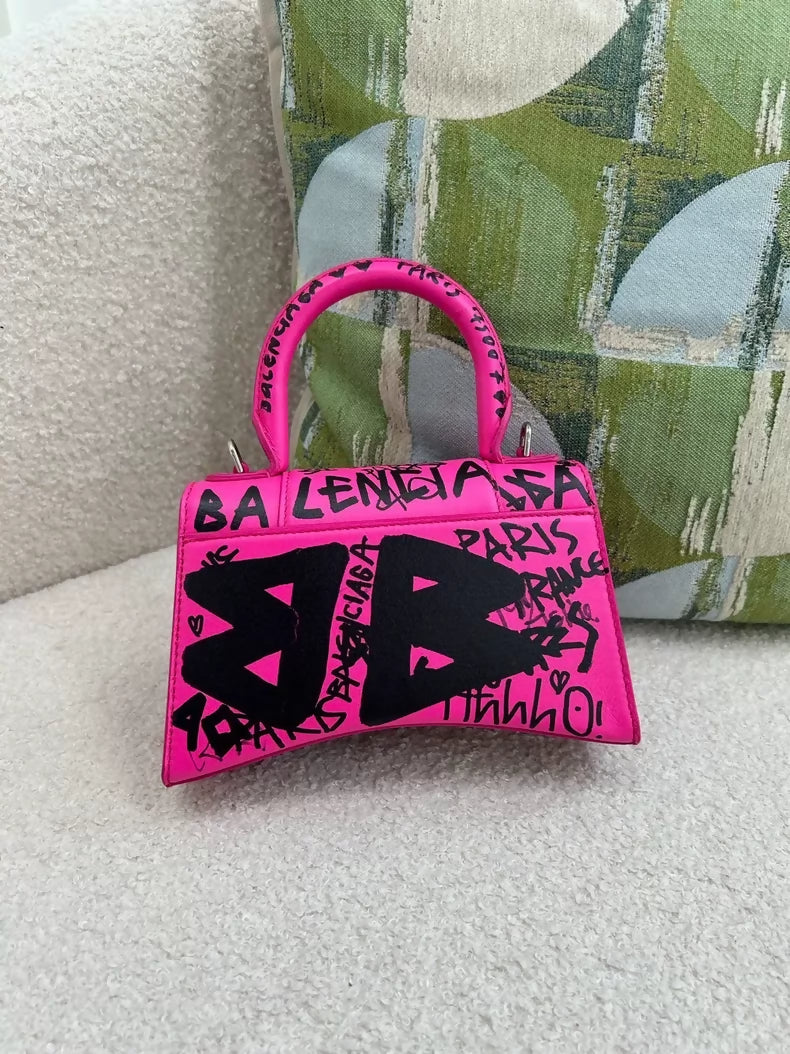 Balenciaga pink graffiti letter hourglass bag