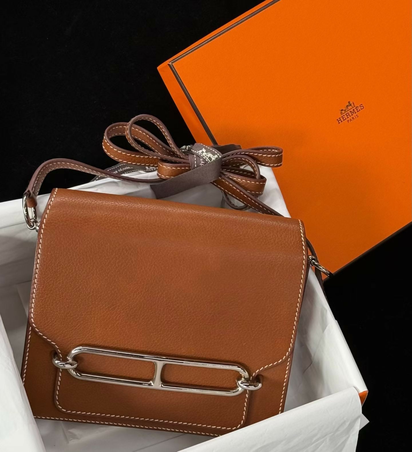 Hermès Roulis 19 Fauve Barenia Faubourg Leather with Palladium Hardware