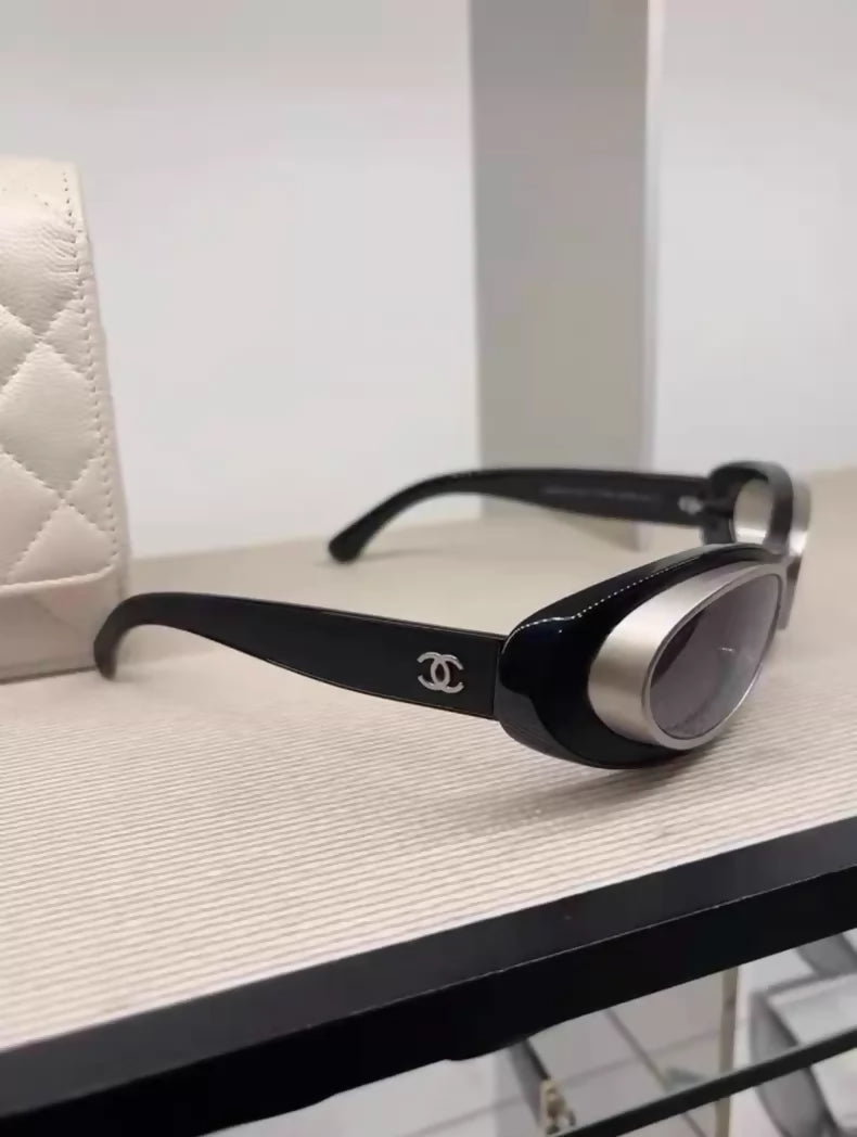 Chanel 25S Black Silver Cat-Eye Sunglasses