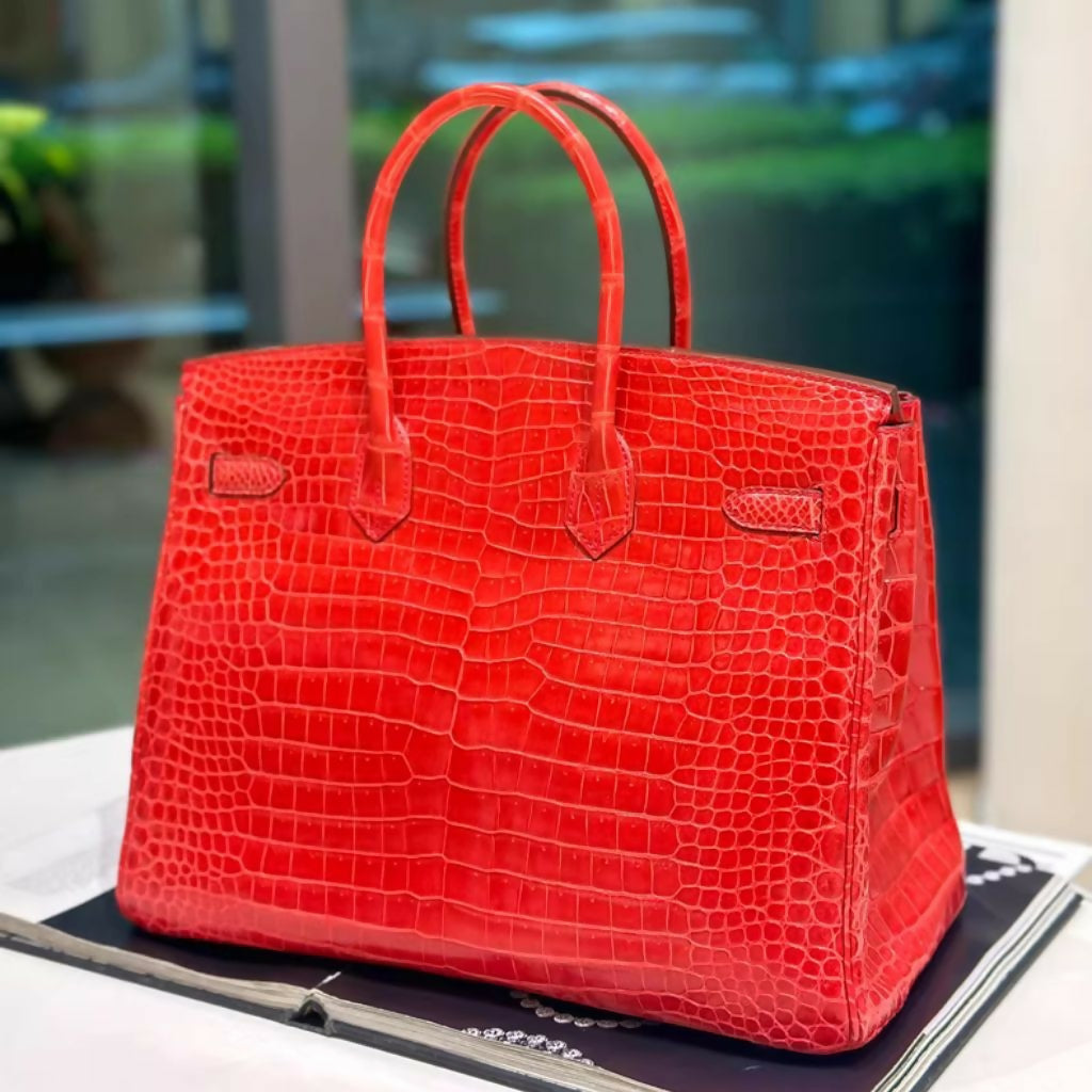 Hermès Birkin 35 D5 Tiankui Red Inverted V Glossy Crocodile – R Engraved