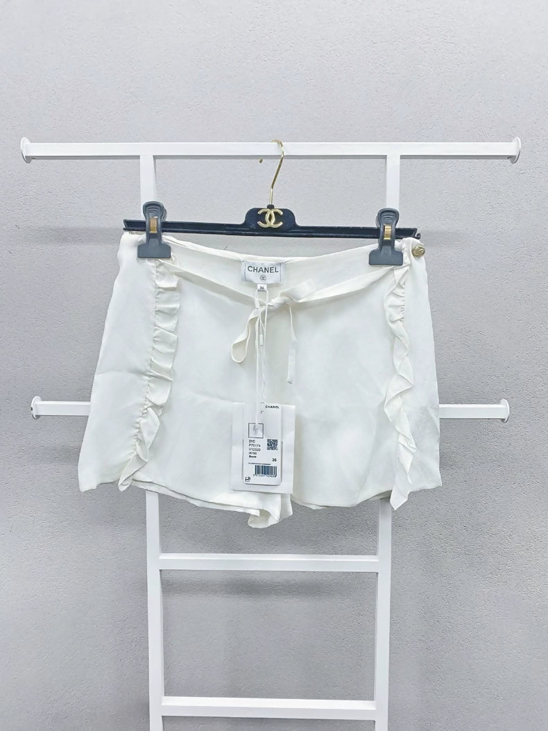 Chanel 21C White Silk Shorts
