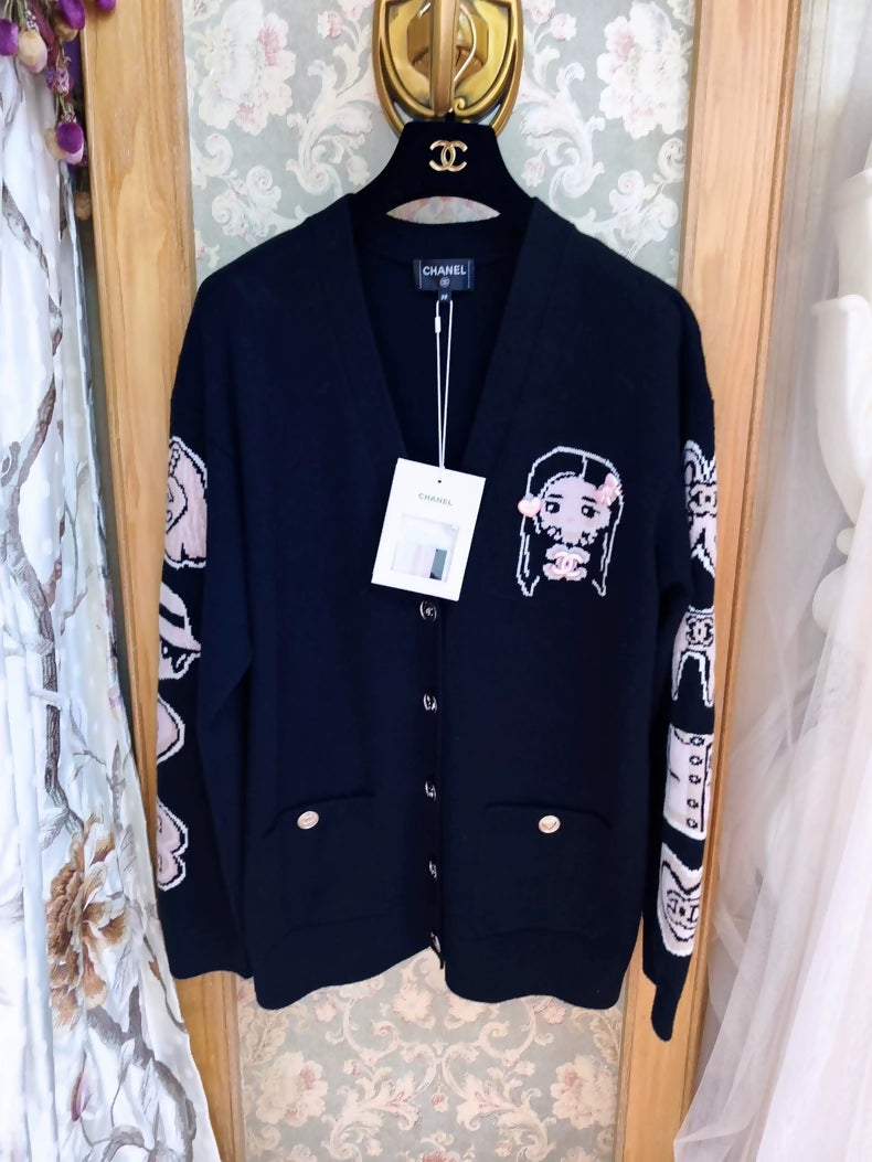 Chanel 25b cartoon graffiti cardigan