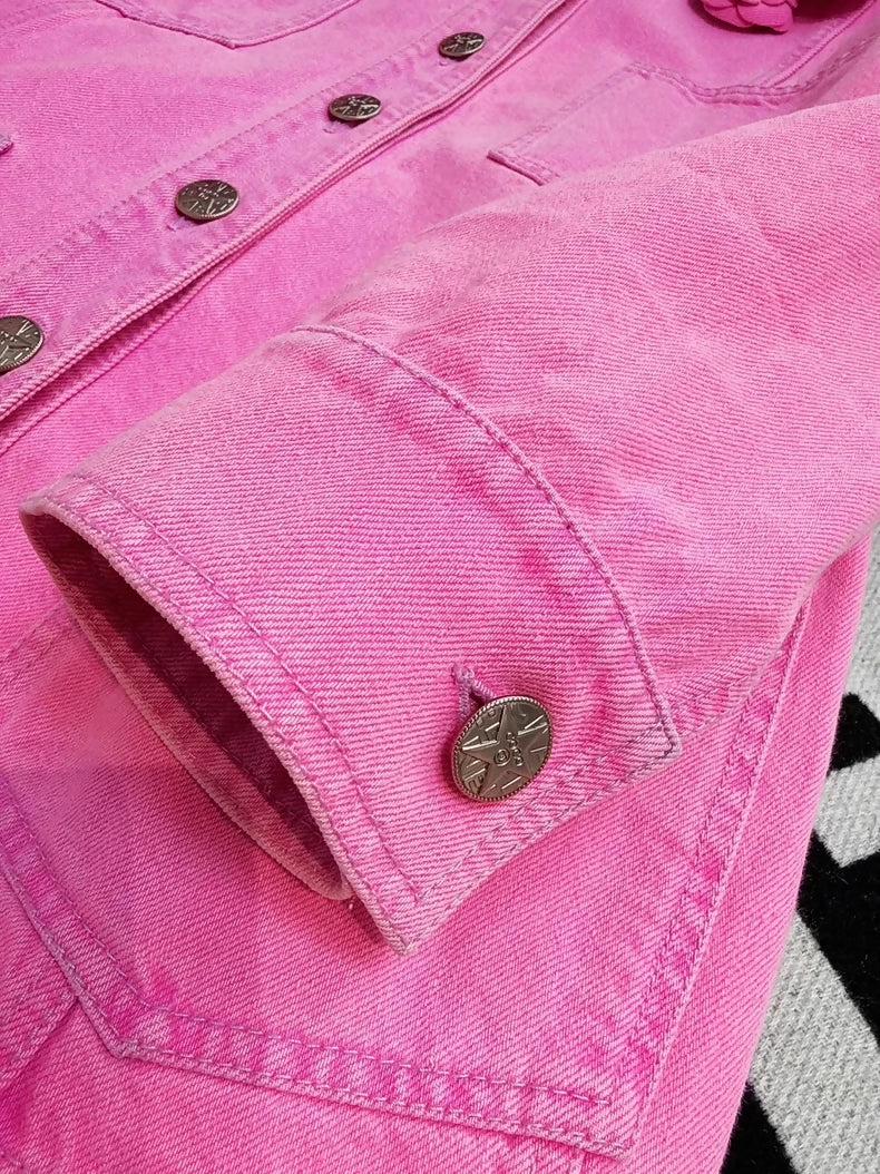 Chanel 21S pink camellia denim jacket