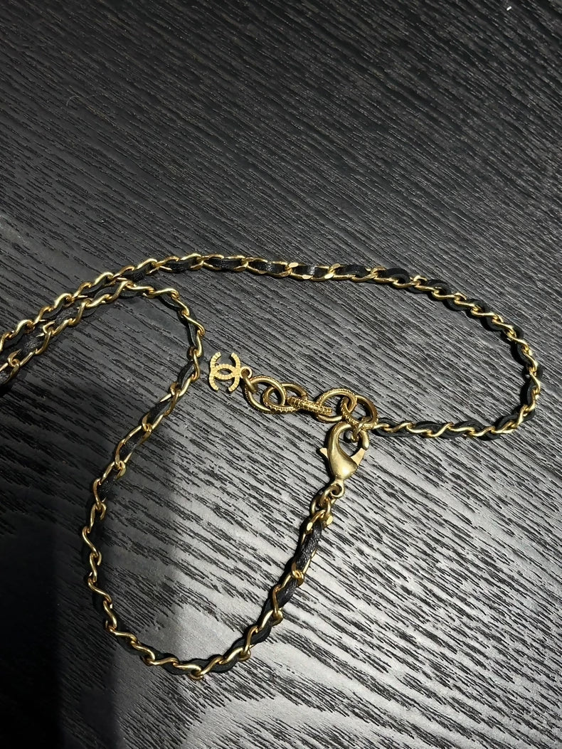 Chanel 22A gold quilted perfume bottle leather chain necklace