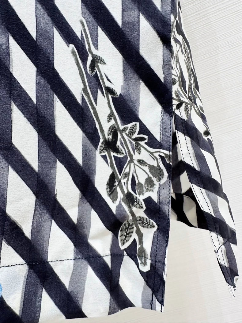 Chanel 26P black and white graffiti check silk top, F42