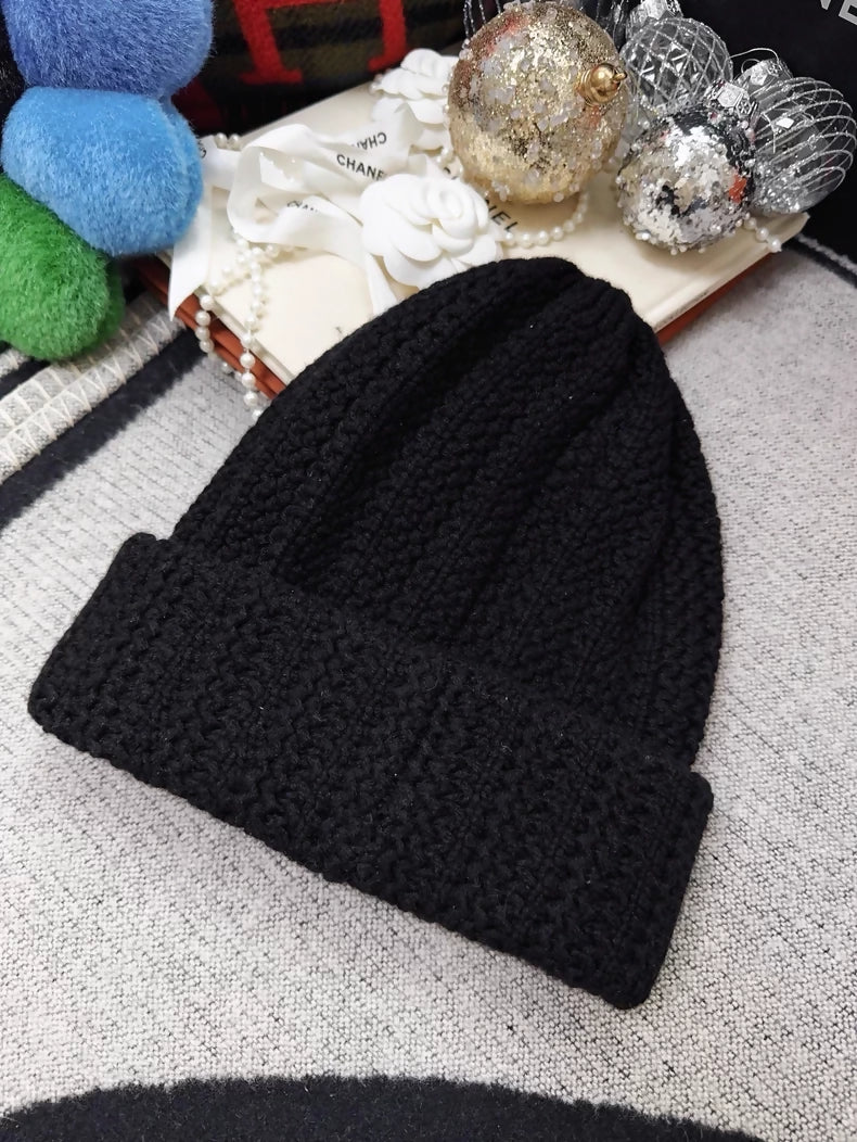 Chanel black and white double-C logo beanie