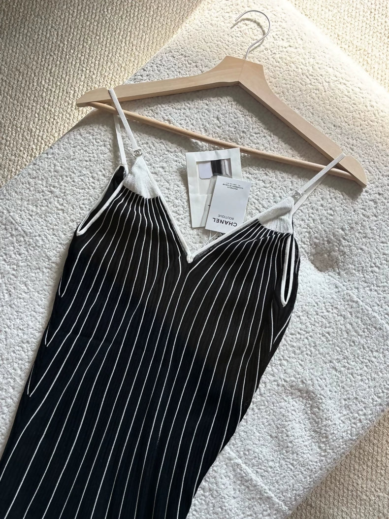 Chanel 26M Beach Collection Black and White Striped Slip Dress