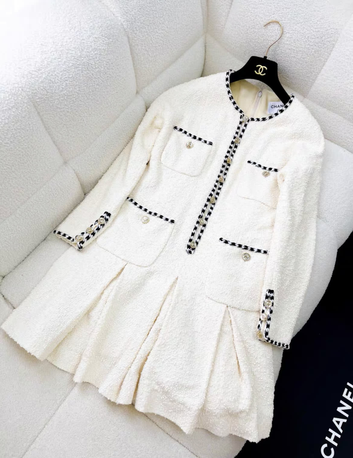 chanel short white dress chanel mini white dress Belle A-line Long Sleeved Chanel Mini Dress
