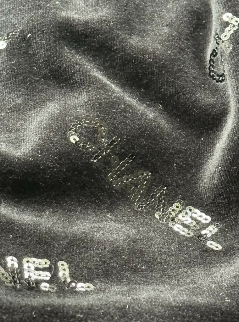 CHANEL 22B COCO NEIGE VELVET BLACK SEQUIN CC BOW SKIRT FR 38