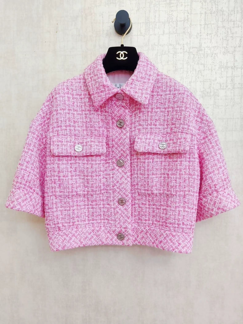 Chanel pink tweed short jacket