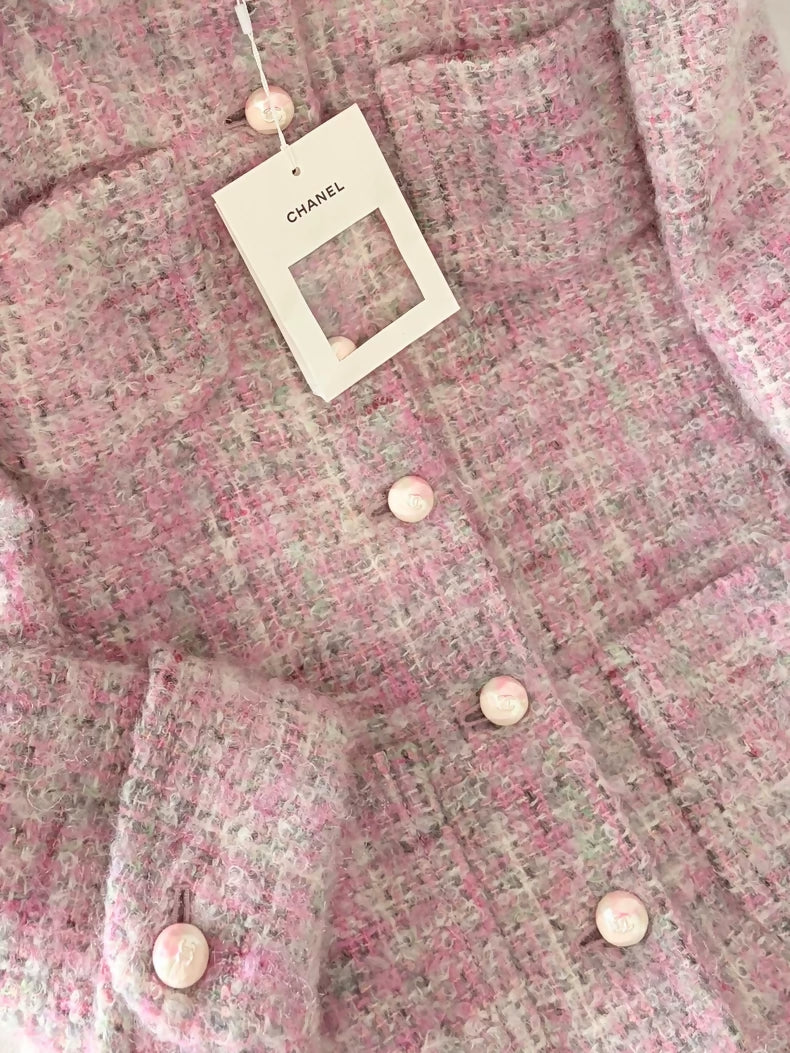 Chanel 25B Pink Tweed Long Coat