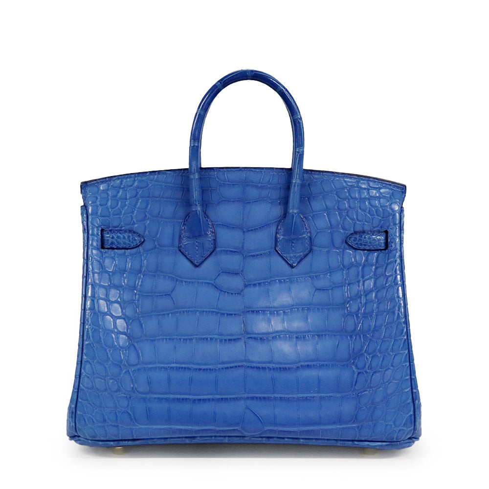 Rare - Hermes Birkin 25 Blue Zellige Matte Alligator Leather Gold Hardware