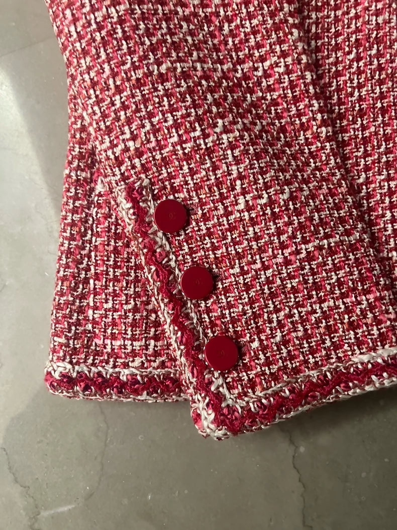 Chanel 02P Strawberry Red Tweed Jacket