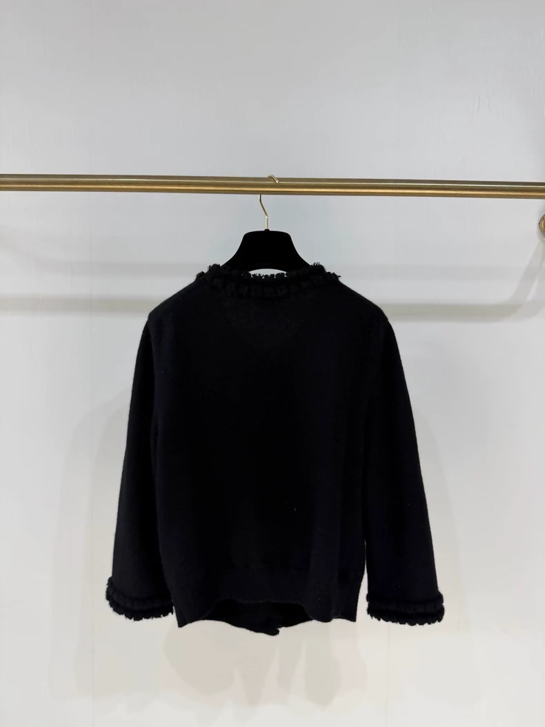 Chanel 25S Black Lace Cashmere Knit Cardigan