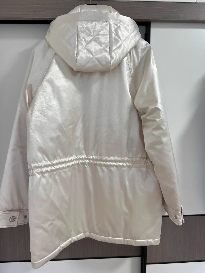 Chanel 23N off-white silk cotton-padded jacket