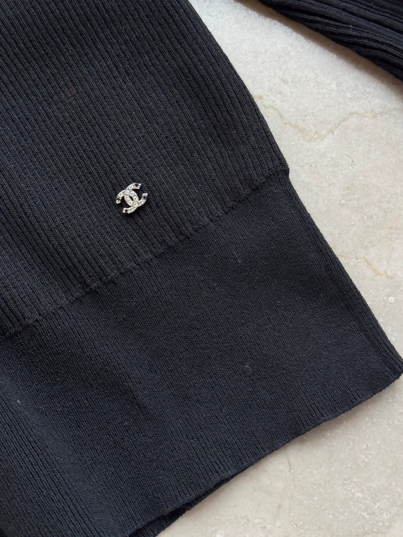 Chanel 24S Ruffled Black Knit Long Sleeve