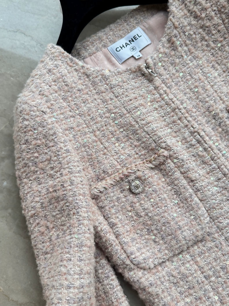 Chanel 24B Pink Tweed Four-Pocket Long Coat