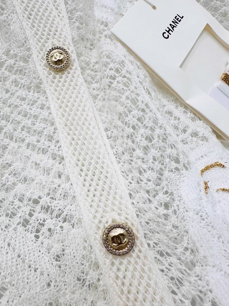 Chanel 26C White Lace Camellia Cardigan