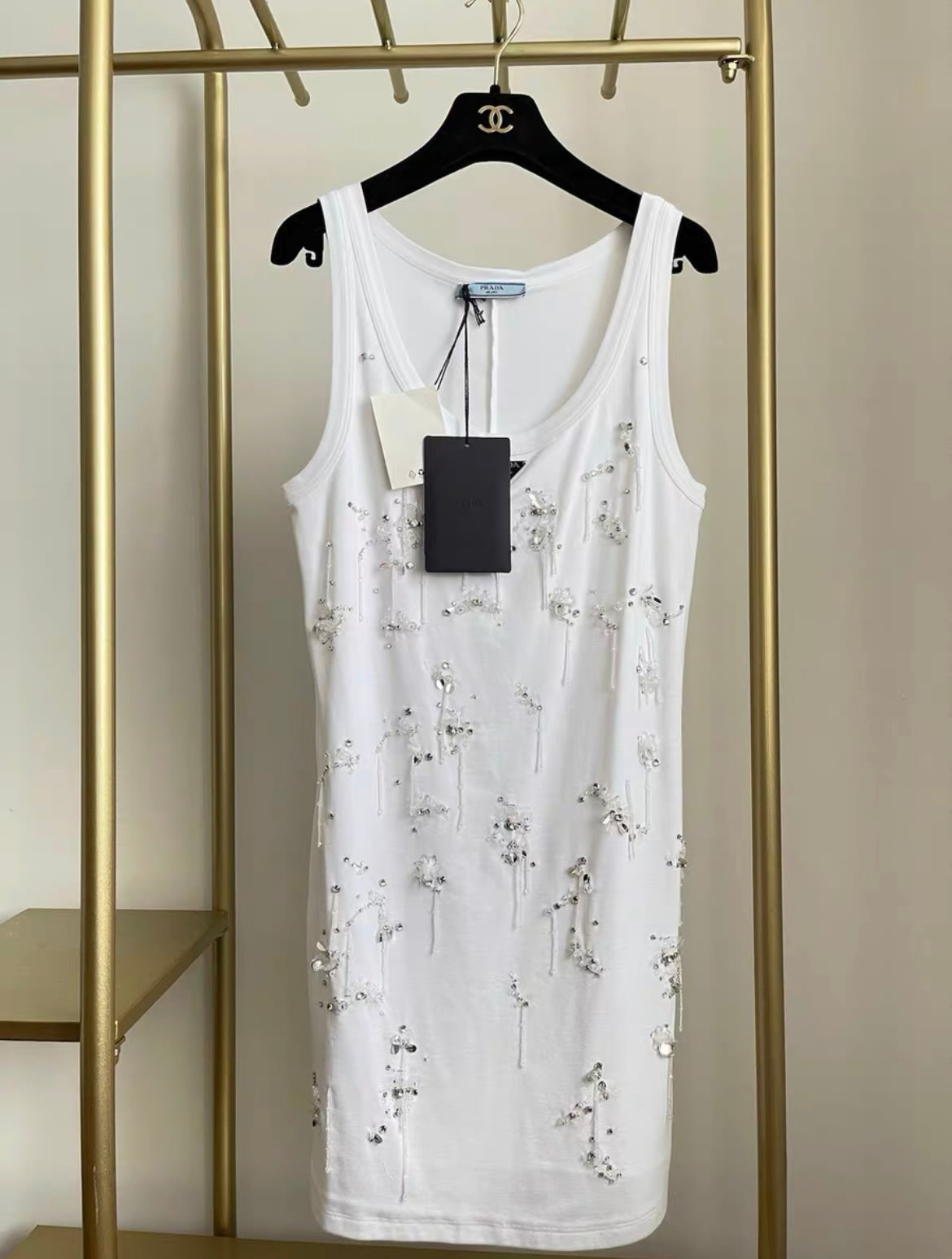 Prada Embroidered ribbed jersey dress Prada Embroidered ribbed jersey dress