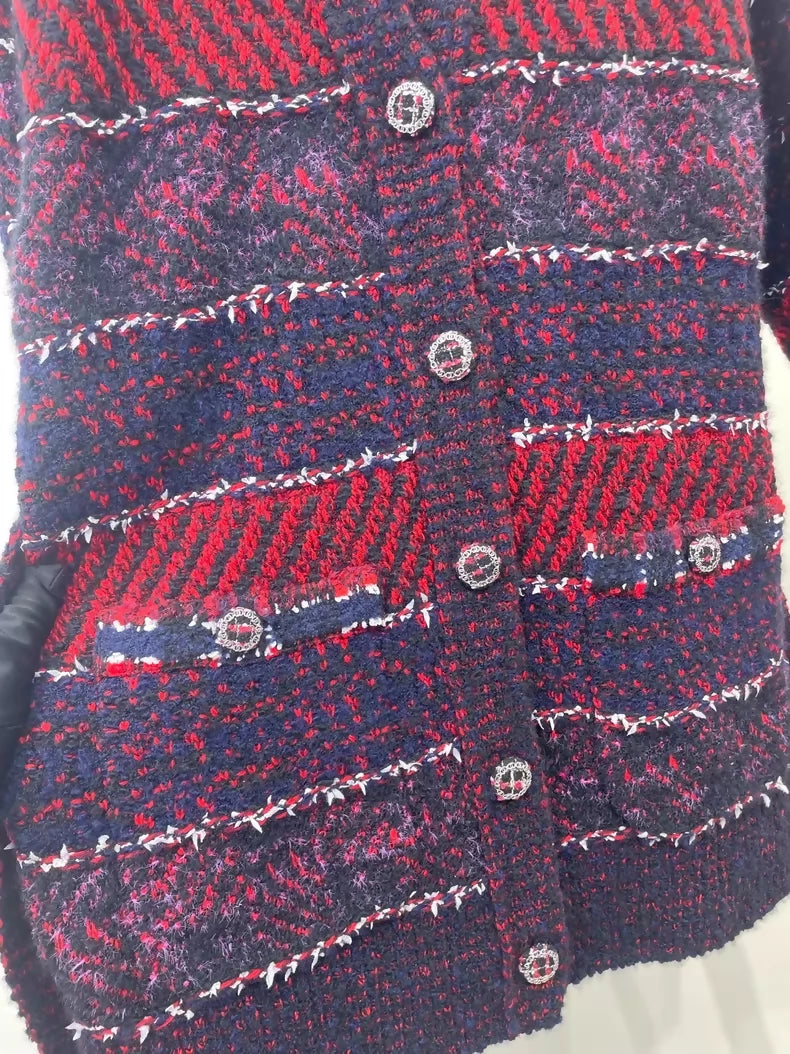Chanel 23B red belted knit long coat