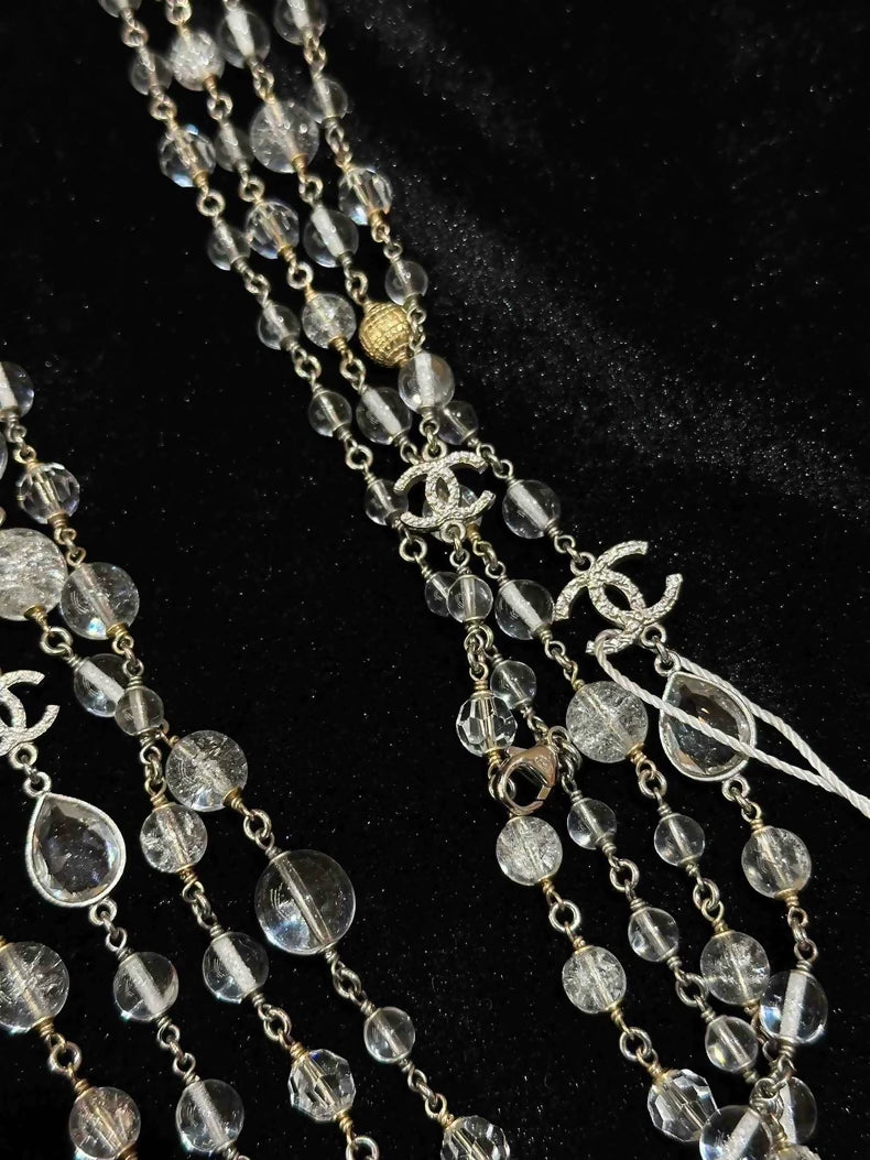 Chanel 15k transparent glass pearl necklace