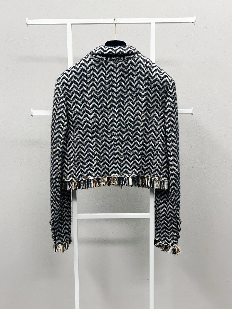 Chanel 19K Snow Collection Tweed Fringe Jacket
