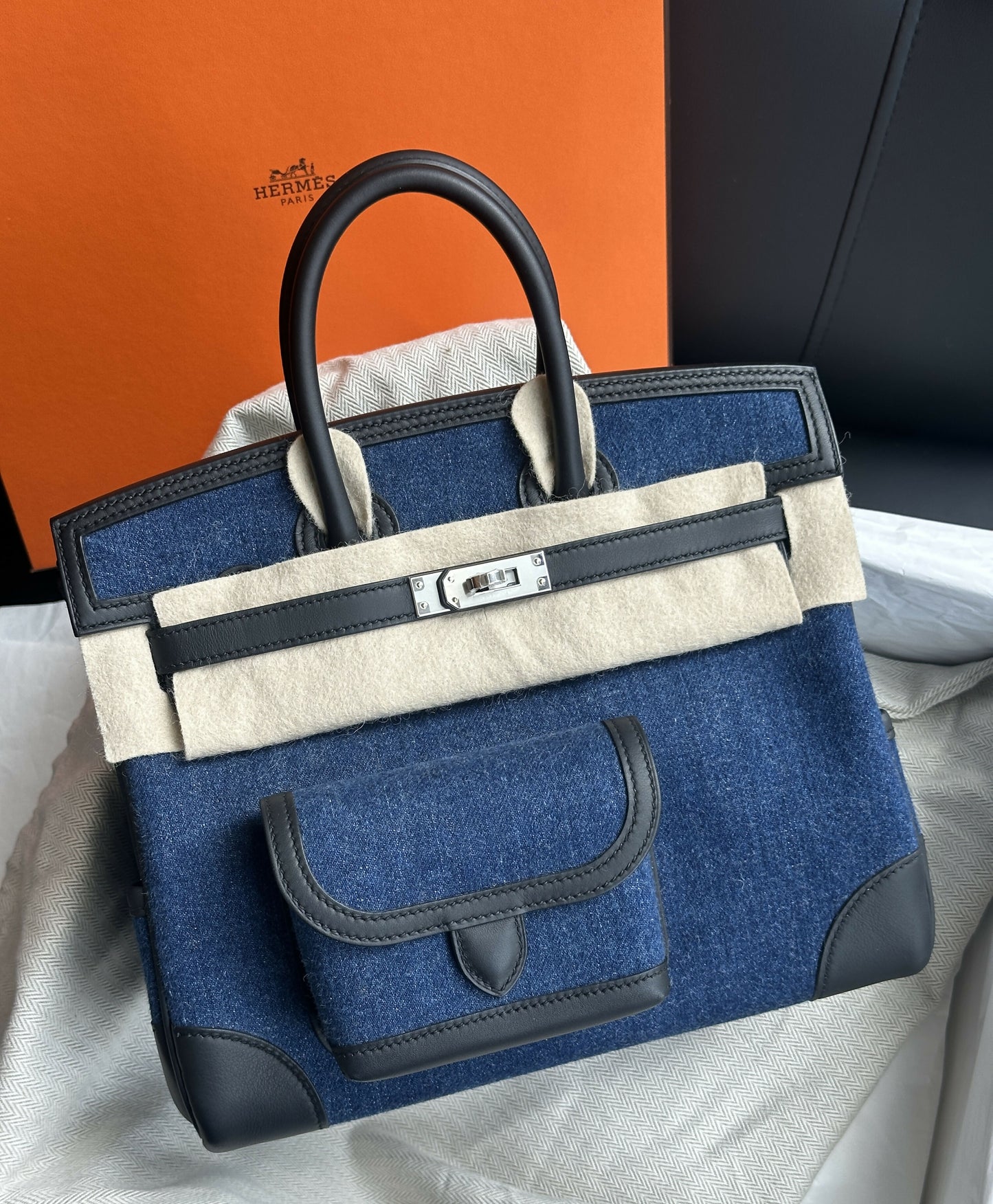 Hermès Birkin 25 Cargo Denim / Bleu Nuit Leather with Palladium Hardware