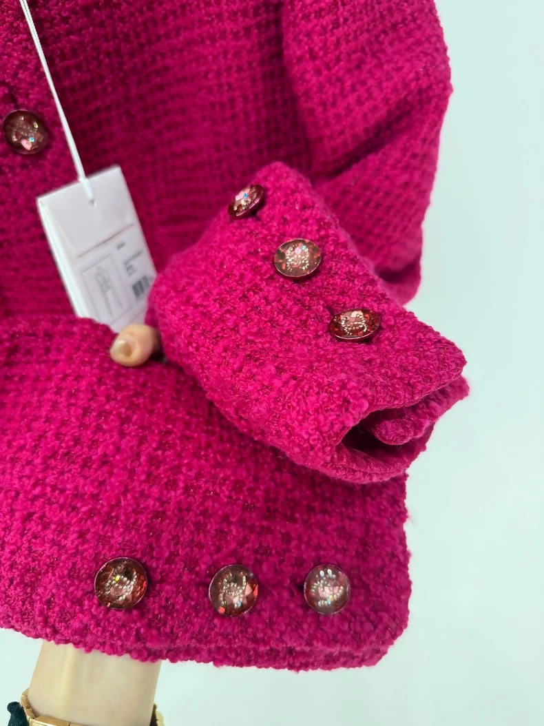 Chanel 21K Double C Glitter Tweed Jacket in Fuchsia