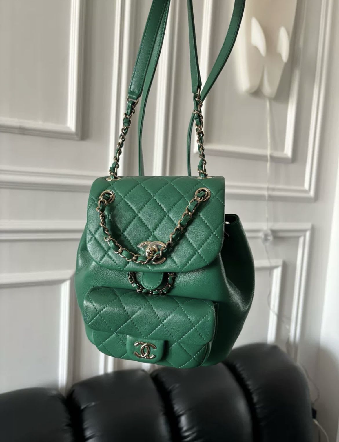 chanel mini duma backpack Chanel 22 Small Duma Backpack Green Lambskin Light Gold Hardware